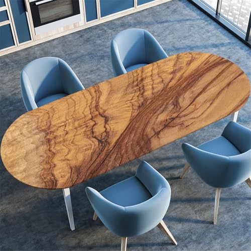 Odot Waschbare Elastische Runde Tischdecke Oval Abwaschbar Spanntischdecke Oval Gartentischdecke Outdoor Tischdecke mit Gummizug, 3D Holzmaserung (Braun,107x173cm) von Odot