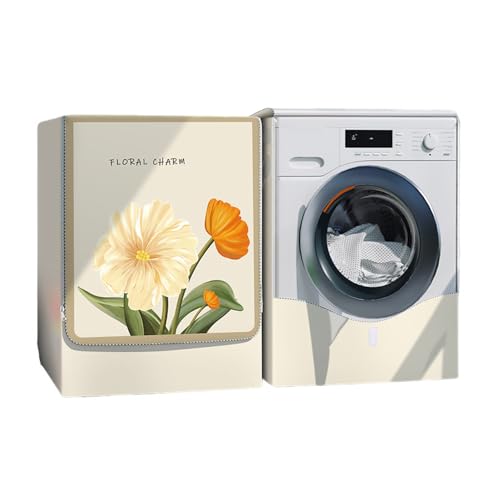 Odot Waschmaschinenabdeckung Wasserdichter Staubdicht Sonnenschutz für Frontlader-Waschmaschine Staubdichte Abdeckung Tumble Waschmaschine Trocknerschutz (beige Blume,L (7-8 kg)) von Odot