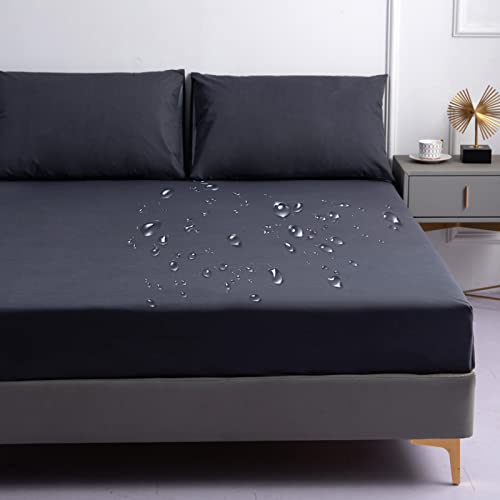 Odot Wasserdicht Spannbettlaken, Feste Farbe Spannbetttücher bis 30cm, Superweiches Spannbetttuch Bettlaken für Einzelbett Doppelbett, für Boxspringbetten (Dunkelgrau,120x200x30cm) von Odot