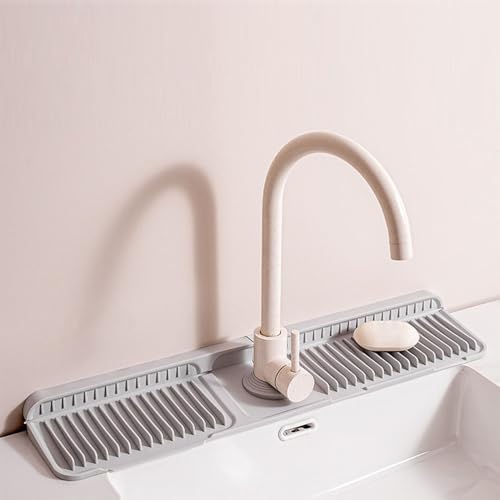 Odot Wasserhahn Spritzschutz Küche Abtropftablett Matte Wasserhahnmatte für Küchenspüle Wasserhahn Matte Schnell Trocknende Wasserhahn Spritzschutz für Küche Bad Spülbecken (Grau,60x14x2,1 cm) von Odot