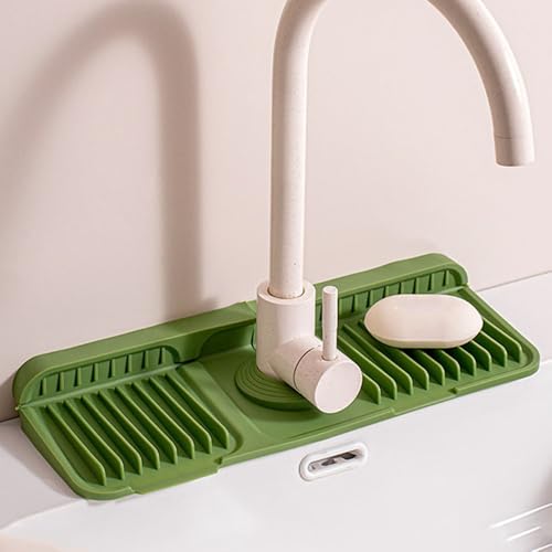 Odot Wasserhahn Spritzschutz Küche Abtropftablett Matte Wasserhahnmatte für Küchenspüle Wasserhahn Matte Schnell Trocknende Wasserhahn Spritzschutz für Küche Bad Spülbecken (Grün,37x14x2,1 cm) von Odot