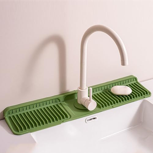 Odot Wasserhahn Spritzschutz Küche Abtropftablett Matte Wasserhahnmatte für Küchenspüle Wasserhahn Matte Schnell Trocknende Wasserhahn Spritzschutz für Küche Bad Spülbecken (Grün,60x14x2,1 cm) von Odot