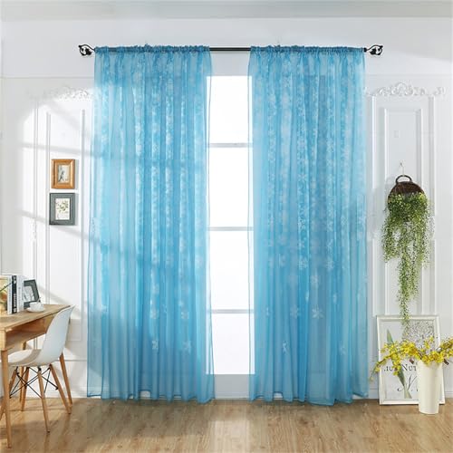 Odot Weihnachten Schneeflocke Halbtransparente Vorhänge, Voile Vorhang Stangentasche Gardinen Vorhang Ösenvorhang 2 Stück Fensterschal Moderne Vorhänge Fenster (100x200cm,Blau) von Odot