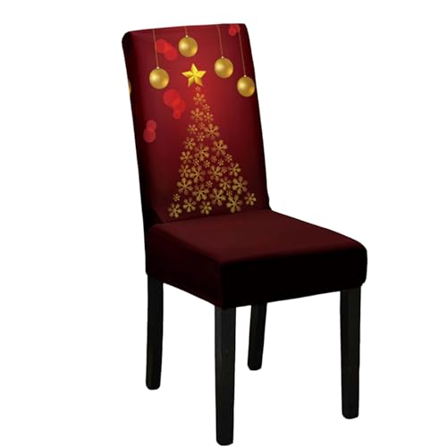 Odot Weihnachten Stuhlhussen mit 2-8 Stühlen Set, Rot Stretch Esstisch Stuhlhussen Hussen Waschbarer Stuhlbezug Sesselbezug für Weihnachtsfeier (2er Set,Burgunderrot Gold) von Odot
