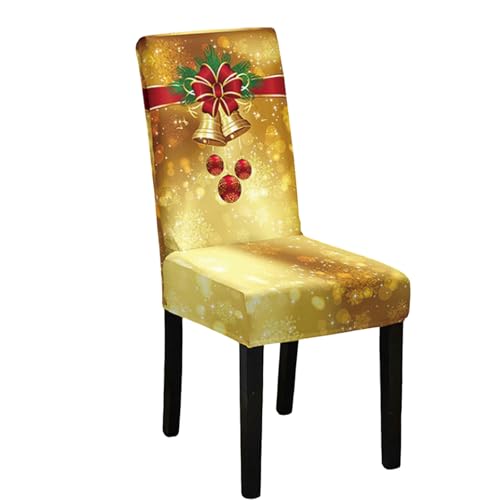 Odot Weihnachten Stuhlhussen mit 2-8 Stühlen Set, Rot Stretch Esstisch Stuhlhussen Hussen Waschbarer Stuhlbezug Sesselbezug für Weihnachtsfeier (2er Set,Gold) von Odot