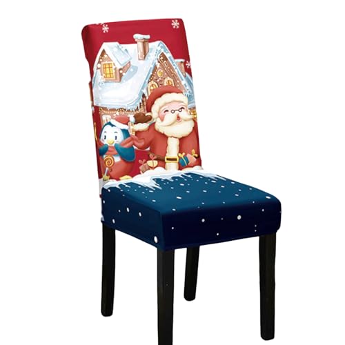 Odot Weihnachten Stuhlhussen mit 2-8 Stühlen Set, Rot Stretch Esstisch Stuhlhussen Hussen Waschbarer Stuhlbezug Sesselbezug für Weihnachtsfeier (6er Set,Blau Rot) von Odot
