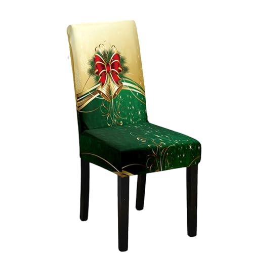 Odot Weihnachten Stuhlhussen mit 2-8 Stühlen Set, Rot Stretch Esstisch Stuhlhussen Hussen Waschbarer Stuhlbezug Sesselbezug für Weihnachtsfeier (6er Set,Grün Goldene Glocken) von Odot