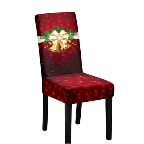 Odot Weihnachten Stuhlhussen mit 2-8 Stühlen Set, Rot Stretch Esstisch Stuhlhussen Hussen Waschbarer Stuhlbezug Sesselbezug für Weihnachtsfeier (8er Set,Burgundische Glocken) von Odot