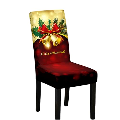 Odot Weihnachten Stuhlhussen mit 2-8 Stühlen Set, Rot Stretch Esstisch Stuhlhussen Hussen Waschbarer Stuhlbezug Sesselbezug für Weihnachtsfeier (8er Set,Rot Goldene Glocken) von Odot
