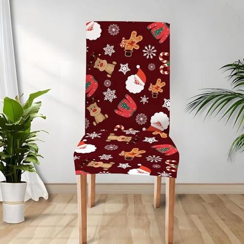 Odot Weihnachten Stuhlhussen mit 2-8 Stühlen Set, Rot Stretch Esstisch Stuhlhussen Hussen Waschbarer Stuhlbezug Sesselbezug für Weihnachtsfeier (Rentier,8er Set) von Odot