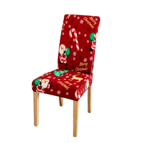 Odot Weihnachten Stuhlhussen mit 2-8 Stühlen Set, Rot Stretch Esstisch Stuhlhussen Hussen Waschbarer Stuhlbezug Sesselbezug für Weihnachtsfeier (Rot C,8er Set) von Odot