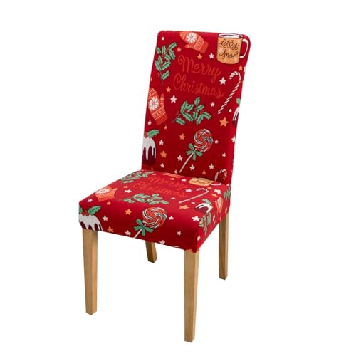 Odot Weihnachten Stuhlhussen mit 2-8 Stühlen Set, Rot Stretch Esstisch Stuhlhussen Hussen Waschbarer Stuhlbezug Sesselbezug für Weihnachtsfeier (Roter Lollipop,8er Set) von Odot