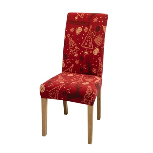 Odot Weihnachten Stuhlhussen mit 2-8 Stühlen Set, Rot Stretch Esstisch Stuhlhussen Hussen Waschbarer Stuhlbezug Sesselbezug für Weihnachtsfeier (Rotes REH,4er Set) von Odot