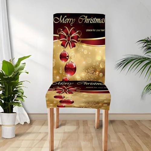 Odot Weihnachten Stuhlhussen mit 2-8 Stühlen Set, Rot Stretch Esstisch Stuhlhussen Hussen Waschbarer Stuhlbezug Sesselbezug für Weihnachtsfeier (Schwarz Gold,2er Set) von Odot