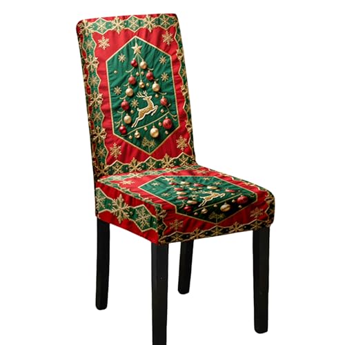 Odot Weihnachten Stuhlhussen mit 2-8 Stühlen Set, Rot Stretch Esstisch Stuhlhussen Hussen Waschbarer Stuhlbezug Sesselbezug für Weihnachtsfeier (Weihnachten 2,4er Set) von Odot