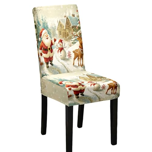 Odot Weihnachten Stuhlhussen mit 2-8 Stühlen Set, Rot Stretch Esstisch Stuhlhussen Hussen Waschbarer Stuhlbezug Sesselbezug für Weihnachtsfeier (Weihnachten 4,8er Set) von Odot