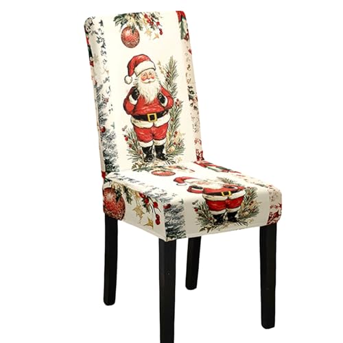 Odot Weihnachten Stuhlhussen mit 2-8 Stühlen Set, Rot Stretch Esstisch Stuhlhussen Hussen Waschbarer Stuhlbezug Sesselbezug für Weihnachtsfeier (Weihnachten 7,2er Set) von Odot