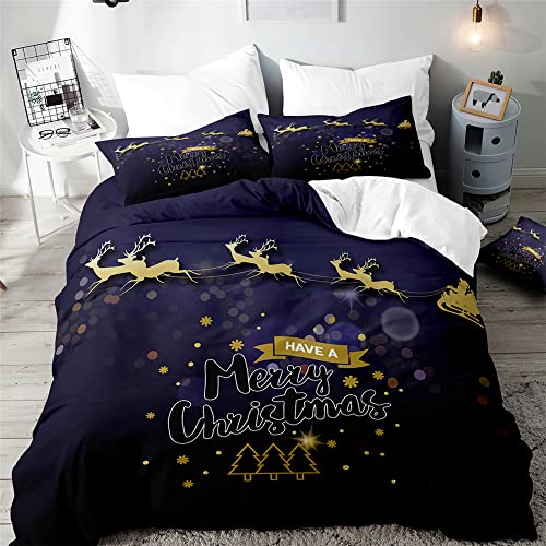 Odot Weihnachts-Bettwäsche-Set, Bettbezüge Mikrofaser Bettbezug mit Reißverschluss und 2 Kissenbezug 50x75cm für Kinder und Erwachsenenzimmer (Dunkelblau,3pcs-135x200cm) von Odot
