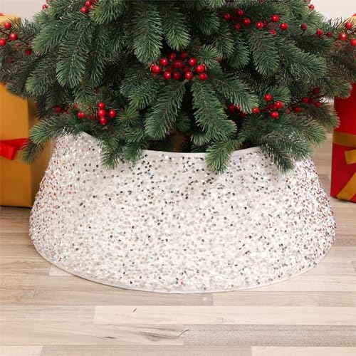 Odot Weihnachtsbaum Kragen 60/72cm Weihnachtsbaum Rock Korb Deko Weihnachtsbaum Korb-Abdeckung Xmas Tree Ringkorb Cover für Urlaub Party Weihnachtsbaumdekor (60cm,Weiß) von Odot