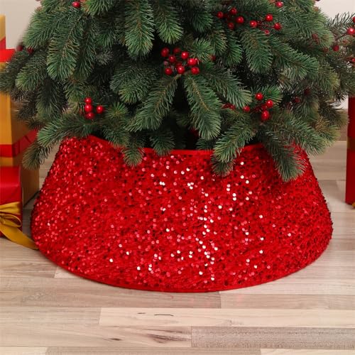Odot Weihnachtsbaum Kragen Weihnachtsbaum Rock Korb Deko Weihnachtsbaum Korb-Abdeckung Xmas Tree Ringkorb Cover,für Urlaub Party Weihnachtsbaumdekor (40 * 60 * 20cm,Rot) von Odot