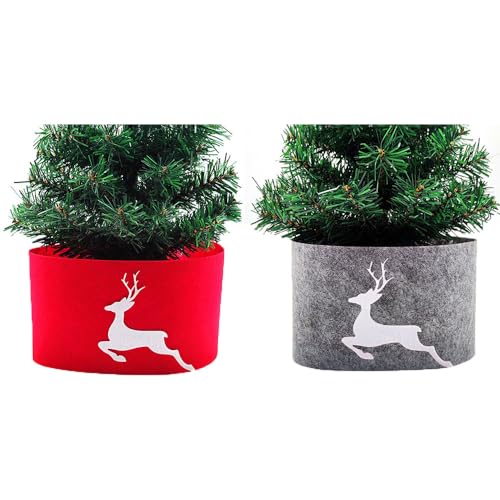 Odot Weihnachtsbaum Kragen Weihnachtsbaum Rock Korb Deko Weihnachtsbaum Korb-Abdeckung Xmas Tree Ringkorb Cover für Urlaub Party Weihnachtsbaumdekor (2pc (77 * 13cm),rot grau) von Odot