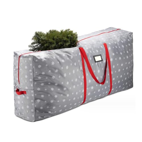 Odot Weihnachtsbaumtasche, Weihnachtsbaum Tasche, wasserdichte Weihnachtsbaum Taschen Aufbewahrung, Transporthülle Weihnachtsbäume für Bäume (165x38x76cm,Graue Schneeflocken) von Odot