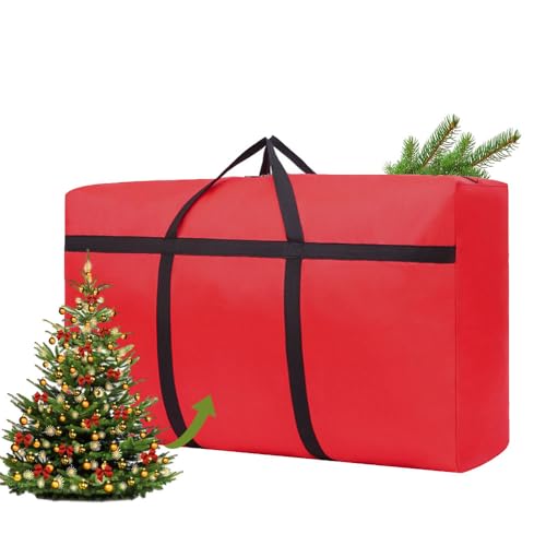 Odot Weihnachtsbaumtasche, Weihnachtsbaum Tasche mit Tragegriffen, wasserdichte Weihnachtsbaum Taschen Aufbewahrung - Transporthülle Weihnachtsbäume für Bäume zu 1,5m (110x60x35cm,Rot) von Odot