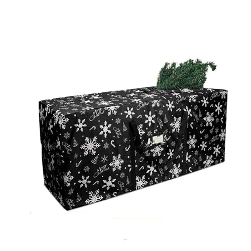 Odot Weihnachtsbaumtasche, Weihnachtsbaum Tasche mit Tragegriffen wasserdichte Weihnachtsbaum Taschen Aufbewahrung, Oxford-Stoff Transporthülle Weihnachtsbäume (165x38x76cm,Schwarz Schnee) von Odot