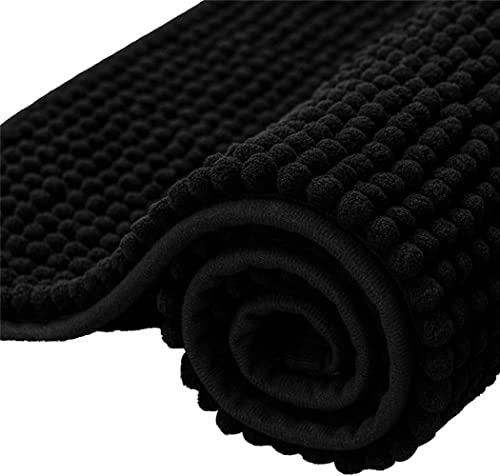 Odot rutschfeste Hochflor Badteppiche Maschinenwaschbare Badematte, Weiche Chenille für Badewanne, Dusche und Badezimmer,Badvorleger mit Wasserabsorbierenden (Schwarz,40x60cm) von Odot