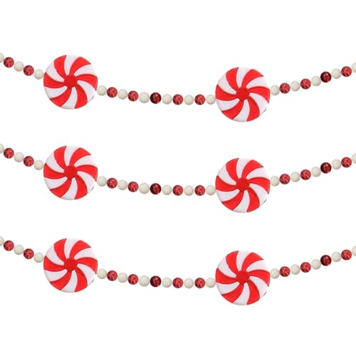 1pc 8ft Weihnachts Süßigkeit Girlande, rot weiße Pfefferminz Süßigkeitsrohr Plastik Perlen Girlande Ornamente zum rot von Odoukey