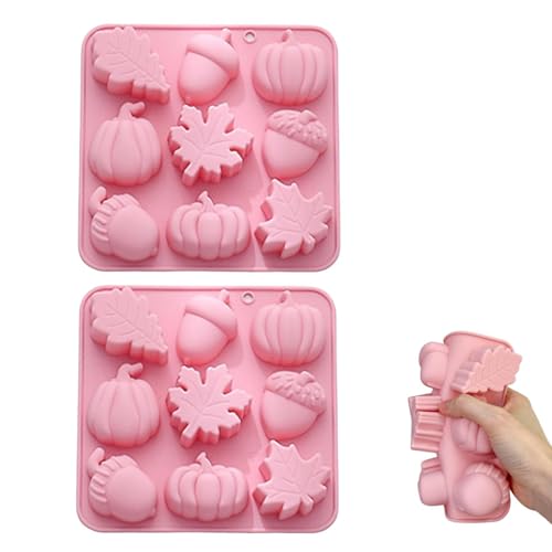2pcs Silikonform 9 Gitter Flexible DIY Ahornblatt Eicheln Kürbis Hitzebeständige Erntedankermut zum Backen von Kuchenseifenschokolade von Odoukey