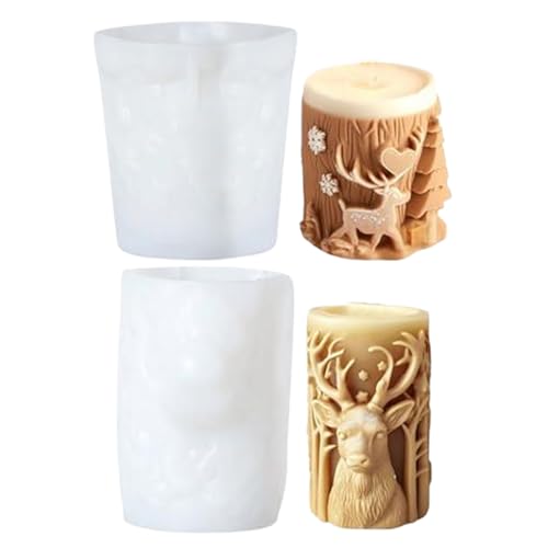 2pcs Weihnachts-Silikonformen 3D Zylinder geprägte Elch-Weihnachtskerze-Formen Nicht-Schichtkerzen, so von Odoukey
