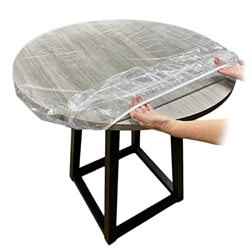 Odoukey Tischdecke, rund, transparent, mit elastischer Kante, aus Kunststoff, wasserdicht, wiederverwendbar, für 90-110 cm Durchmesser von Odoukey