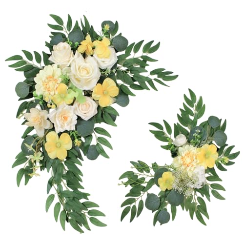 2 Stück Hochzeitsbogen Blumen, künstliche Blumen, Glyzinie hängende Blumen, Blumengirlande für Gangdekorationen für Hochzeitszeremonie, Hochzeitsbögen für Zeremonie, Hochzeitsbogen (gelb) von Odouzy