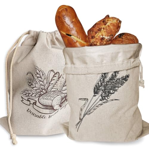 Odujzem Wiederverwendbare Brotbeutel, natürliches Leinen, Brotbeutel für hausgemachtes Brot, Kordelzug, Sauerteig-Aufbewahrungsbrotbeutel mit Futter, Geschenkbeutel für Brot, trockene Lebensmittel, von Odujzem