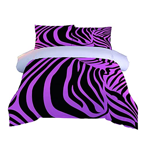 Oduo Bettwäsche-Sets 3 Teilig, Zebra Drucken Bettbezug Set - Bettwäsche Set mit Bettbezug und Kissenbezüge - Bettwäsche-Set für Erwachsene Teenager Mädchen Junge (Lila Zebra,180x210cm) von Oduo