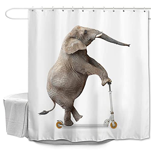 Oduo Duschvorhänge für Badewanne, 3D Elefant Drucken Duschvorhang Wasserdicht Antischimmel Bad Vorhang Waschbar Badewanne Vorhang mit 10-12 Duschvorhangringe (Elefant-Muster,180x180cm) von Oduo