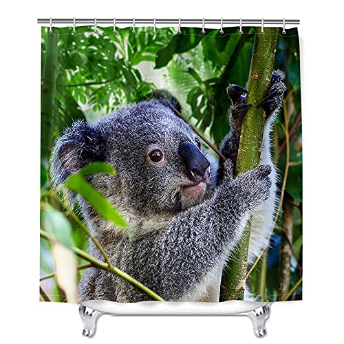 Oduo Duschvorhänge für Badewanne, 3D Koala Drucken Duschvorhang Wasserdicht Antischimmel Bad Vorhang Waschbar Badewanne Vorhang mit 12 Duschvorhangringe (Wald Koala,150x180cm) von Oduo
