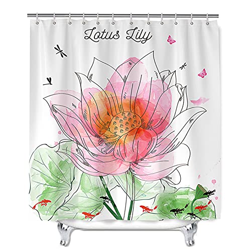 Oduo Duschvorhänge für Badewanne, 3D Lotus Blume Drucken Duschvorhang Wasserdicht Antischimmel Bad Vorhang Waschbar Badewanne Vorhang mit 10-12 Duschvorhangringe (Rosa Schmetterling,180x200cm) von Oduo