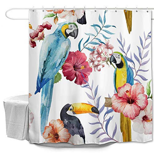 Oduo Duschvorhänge für Badewannen - 3D Blumen Druck Duschvorhang Wasserdicht Antischimmel Bad Vorhang Waschbar Badewanne Vorhang mit 10 oder 12 Duschvorhangringe (Blauer Papagei,180x180cm) von Oduo