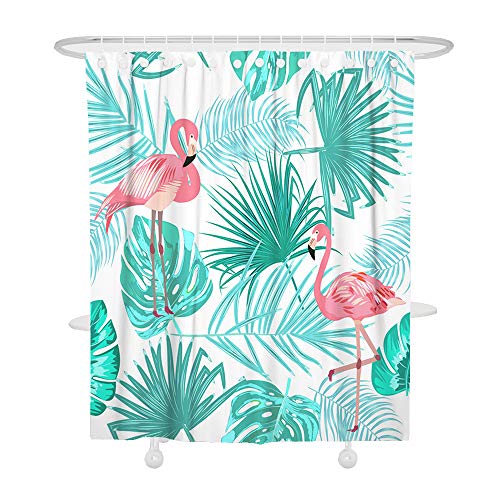 Oduo Duschvorhänge für Badewannen - 3D Flamingo Drucken Duschvorhang Wasserdicht Antischimmel Bad Vorhang Waschbar Badewanne Vorhang mit 12 Duschvorhangringe (Palmblatt,120x180cm) von Oduo