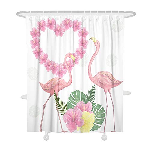 Oduo Duschvorhänge für Badewannen - 3D Flamingo Drucken Duschvorhang Wasserdicht Antischimmel Bad Vorhang Waschbar Badewanne Vorhang mit 12 Duschvorhangringe (Rosa Flamingo,180x200cm) von Oduo