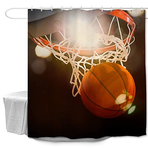 Oduo Duschvorhänge für Badewannen - Glühen Licht Drucken Duschvorhang Wasserdicht Antischimmel Bad Vorhang Waschbar Badewanne Vorhang mit 10 oder 12 Duschvorhangringe (Basketball,150x180cm) von Oduo