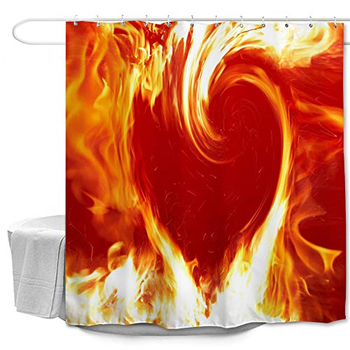 Oduo Duschvorhänge für Badewannen - Liebendes Herz Drucken Duschvorhang Wasserdicht Antischimmel Bad Vorhang Waschbar Badewanne Vorhang mit 10 oder 12 Duschvorhangringe (Goldene Flamme,180x220cm) von Oduo