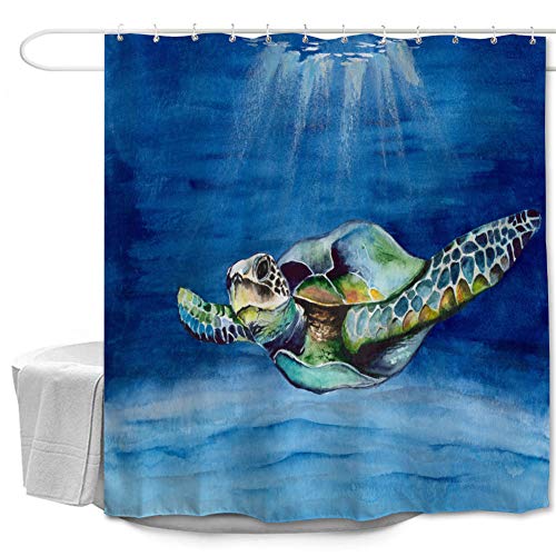 Oduo Duschvorhänge für Badewannen - Schildkröte Drucken Duschvorhang Wasserdicht Antischimmel Bad Vorhang Waschbar Badewanne Vorhang mit 10 oder 12 Duschvorhangringe (Ozean Schildkröte,180x220cm) von Oduo