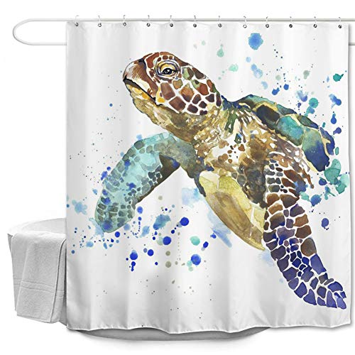 Oduo Duschvorhänge für Badewannen - Schildkröte Drucken Duschvorhang Wasserdicht Antischimmel Bad Vorhang Waschbar Badewanne Vorhang mit 10 oder 12 Duschvorhangringe (Spritztinte,180x200cm) von Oduo