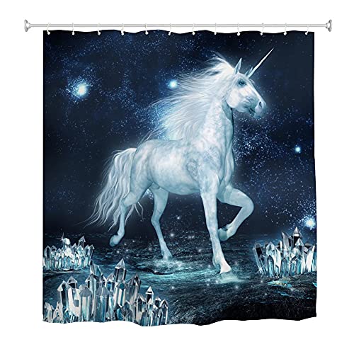 Oduo Duschvorhang 3D Einhorn Motiv, Duschvorhänge Wasserdicht Antischimmel Bad Vorhang Waschbar Badezimmervorhang Badewanne Vorhang mit 10-12 Duschvorhangringe (120x180cm,Sternenklarer Himmel) von Oduo