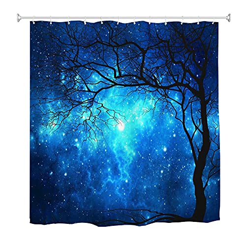 Oduo Duschvorhang 3D Galaxis Star Motiv,Duschvorhänge Wasserdicht Antischimmel Bad Vorhang Waschbar Badezimmervorhang Badewanne Vorhang mit 10-12 Duschvorhangringe (Blaue Galaxie,180x220cm) von Oduo