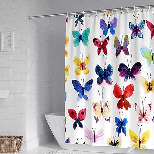 Oduo Duschvorhang 3D Schmetterling Motiv,Duschvorhänge Wasserdicht Antischimmel Bad Vorhang Waschbar Badezimmervorhang Badewanne Vorhang mit 12 Duschvorhangringe (Bunter Schmetterling,120x180cm) von Oduo