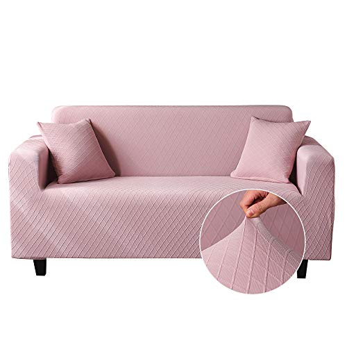 Oduo Eleganter Jacquard Stretch Sofabezug mit Armlehnen Sofaüberwürfe 1 2 3 4 Sitzer , Passend für Ecksofa L Form Sofa / Couchbezug / Sesselbezug / Sofahusse (Rosa,2 Sitzer) von Oduo